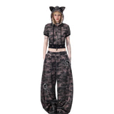 PINKSPINK Y2K Rhinestone Cat-Paw Wide-Leg Pants