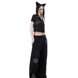 PINKSPINK Y2K Rhinestone Cat-Paw Wide-Leg Pants