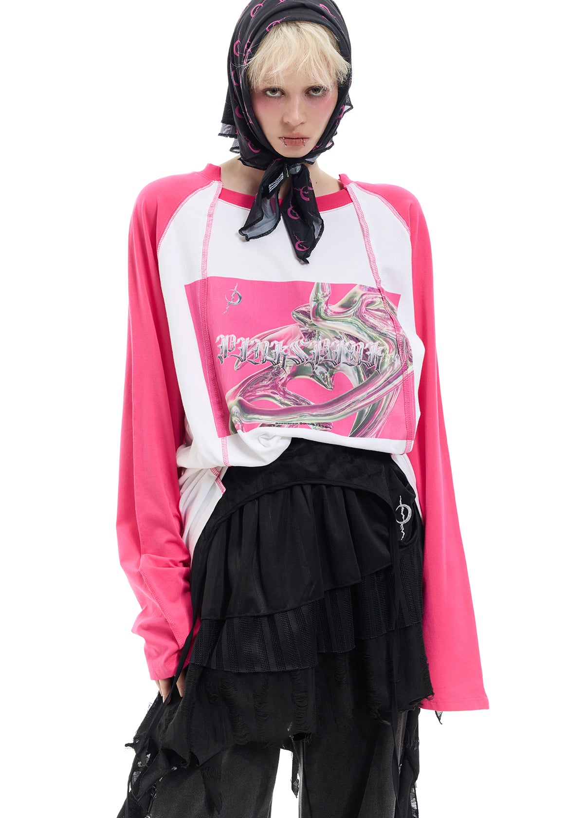 <tc>PINKSPINK</tc> 사이버 Y2K 래글런 그래픽 롱슬리브
