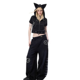 PINKSPINK Y2K Rhinestone Cat-Paw Wide-Leg Pants