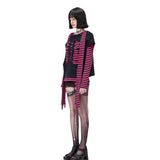 PINKSPINK Y2K Punk Striped Four-Sleeve Top