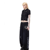 PINKSPINK Y2K Rhinestone Cat-Paw Wide-Leg Pants